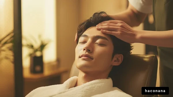 リラックスした男性のヘッドマッサージ