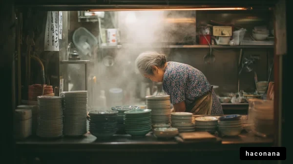 厨房で働く老婦人