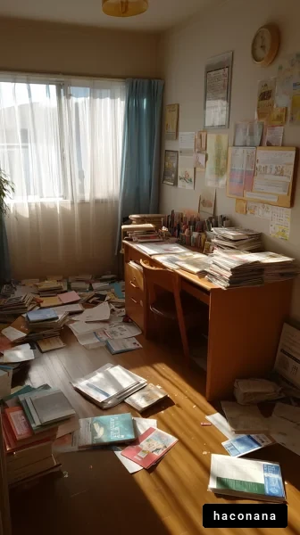 散らかった書斎の様子