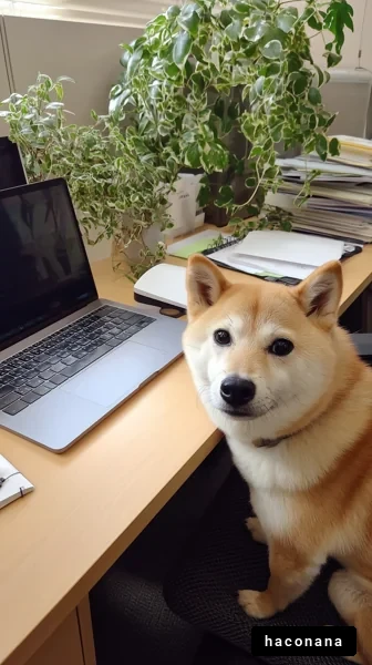 オフィスで寛ぐ犬