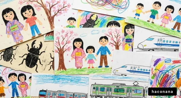 子供の描いた絵のコラージュ