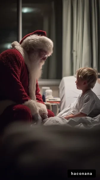 病室でのサンタと子供の出会い