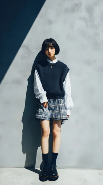 ニットベスト女性のファッションスナップ