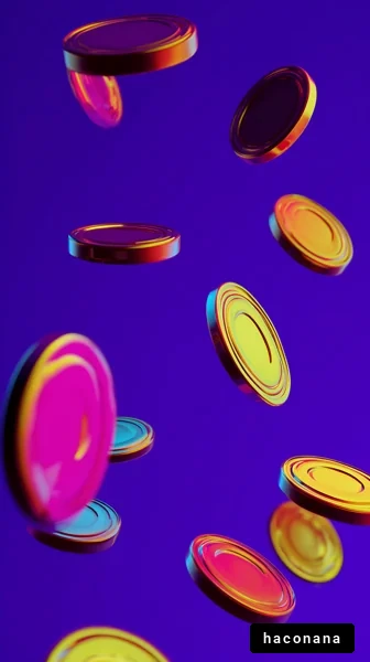 カラフルなコインの浮遊