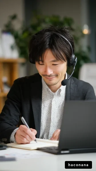 仕事中の男性とノートパソコン