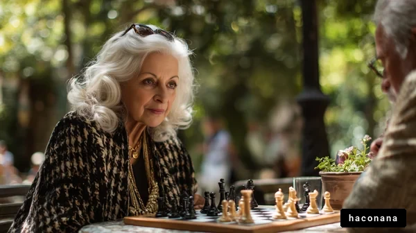 公園でチェスを楽しむ女性