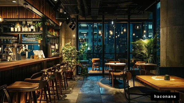 夜のカフェのインテリア