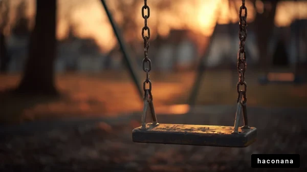 夕焼けの公園のブランコ