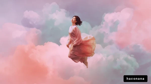 幻想的な雲の中での女性