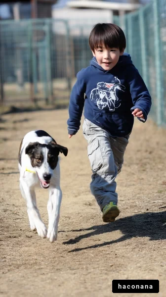 子供と犬の楽しい瞬間