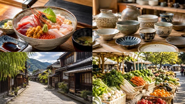 日本の食と街並み・陶器・市場