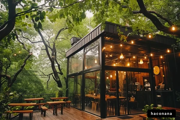 緑に囲まれたカフェ