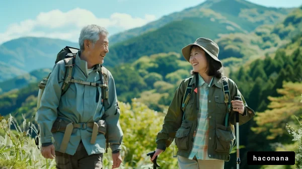 自然の中のハイキング夫婦