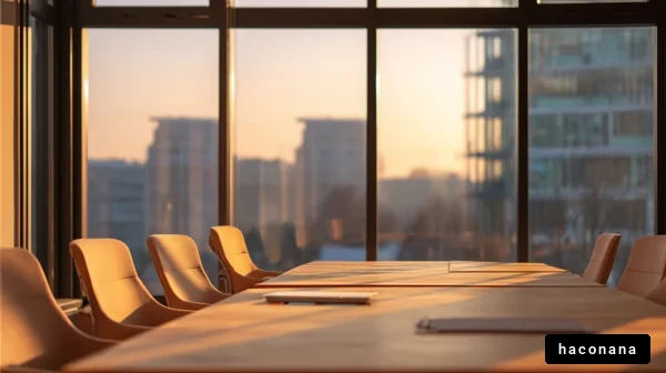 夕日が差し込む会議室