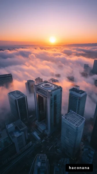 雲海に浮かぶ都市の朝日