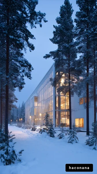 雪に包まれた現代建築