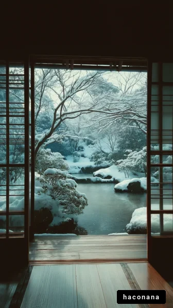 雪景色の静かな日本庭園