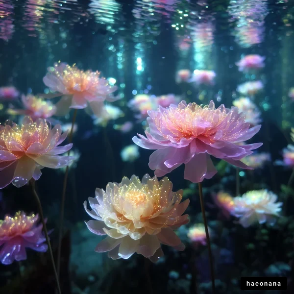 幻想的な水中の花々