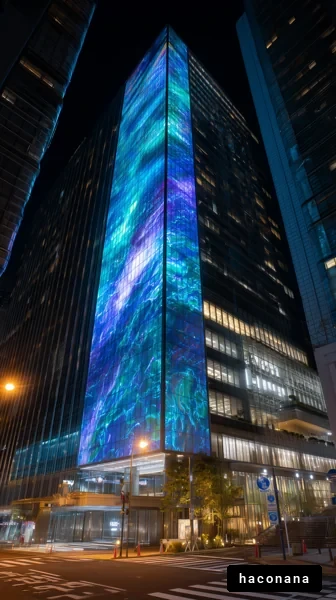 夜の美しいビルのライトアップ