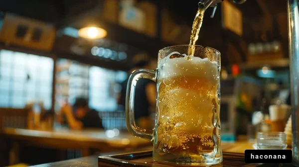 ビールのグラスに注ぐ瞬間