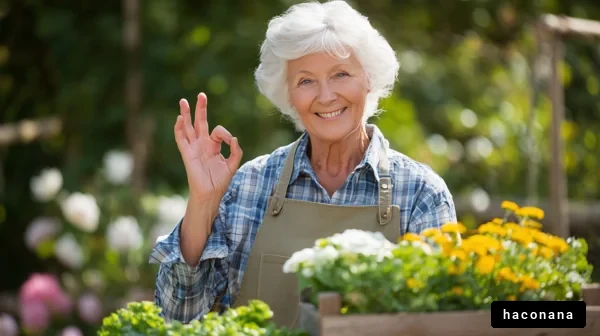 庭で花を育てる女性