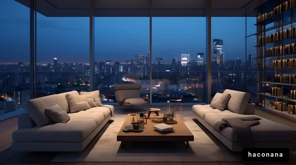 夜景の見えるモダンなリビング