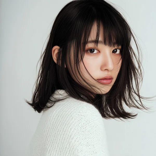 黒髪ミディアムの若い女性ポートレート