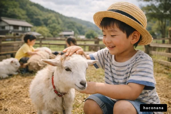 子供とヤギのふれあい