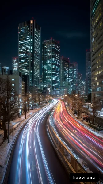 夜の都市景観と交通