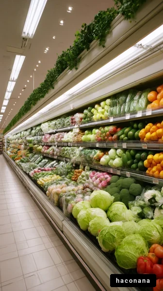 新鮮な野菜が並ぶ食品売り場