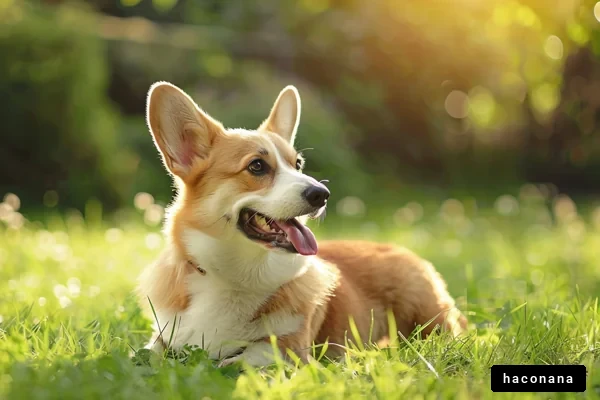 陽射しの中のコーギー