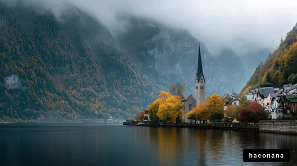 秋の湖畔の風景