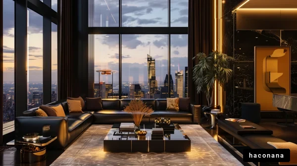 高層ビルのラグジュアリーなリビング