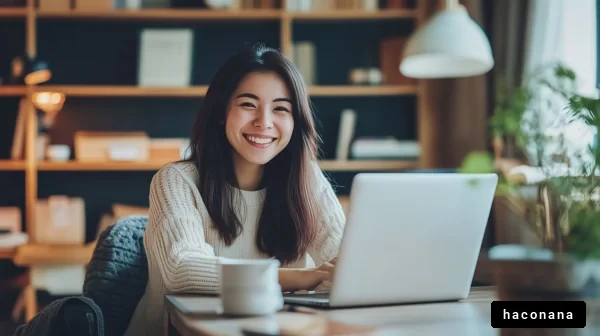 明るい部屋で作業中の女性