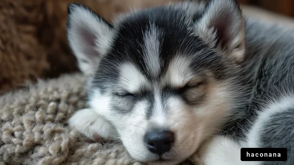 シベリアンハスキーの子犬の寝顔