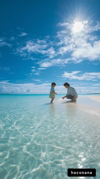 青い海で親子のひととき