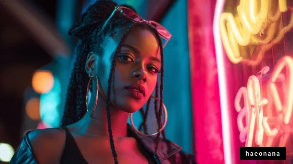 ネオンの中の女性