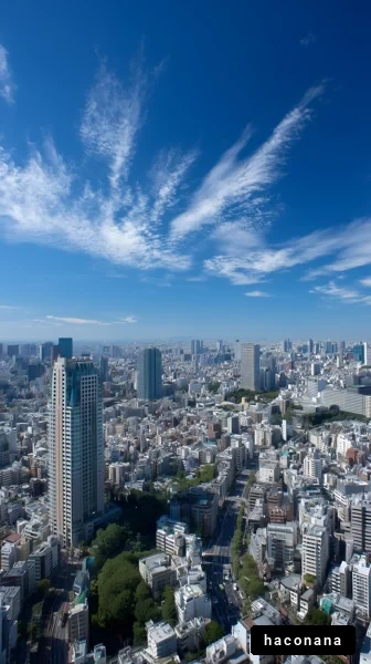 東京の都市風景と青空