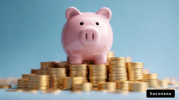 貯金箱と硬貨の山