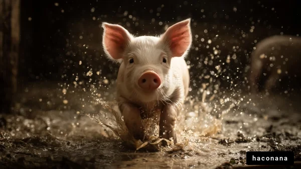 泥の中で遊ぶ子豚