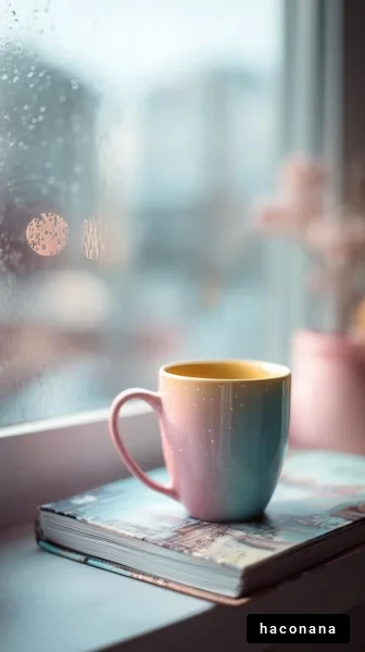 窓際の温かい飲み物