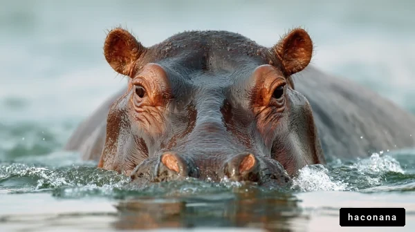 水中のカバのクローズアップ