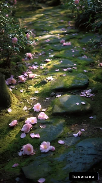 花びらの散る石道