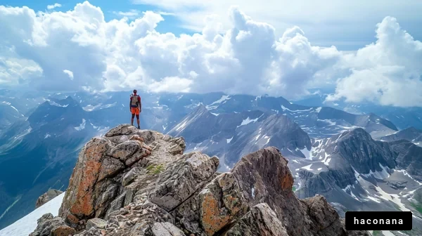 山の頂上に立つ冒険者