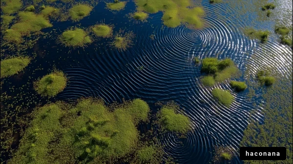 水面の波紋と植物