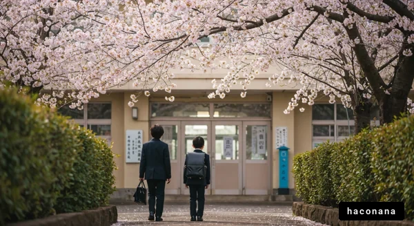 桜の中を歩く学生たち