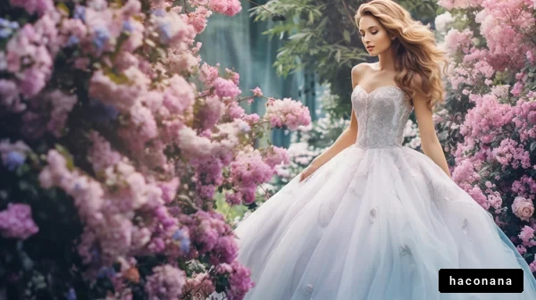 花々に囲まれたドレス姿