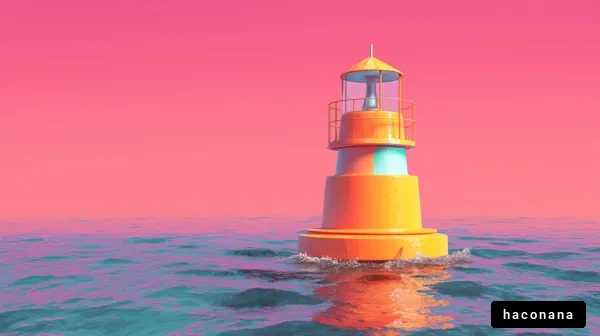 海に浮かぶカラフルな灯台