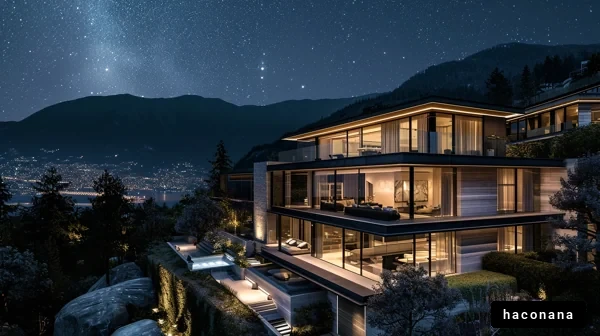 夜空を背景にした豪邸