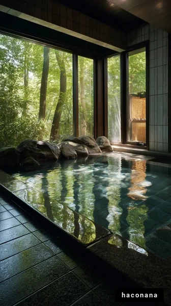 自然に囲まれた温泉の景色